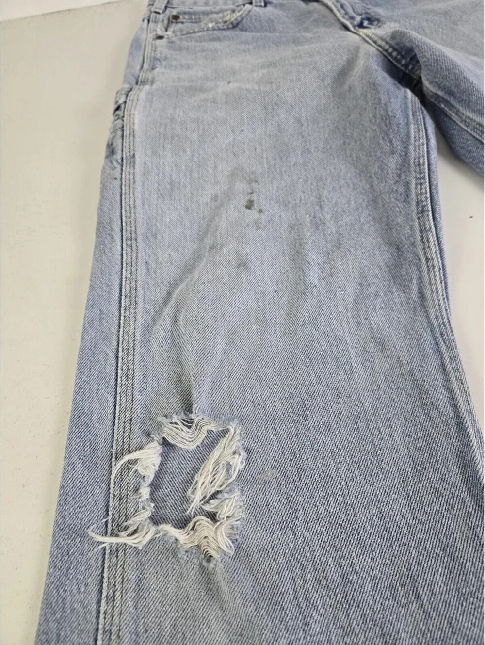 Carhartt Carpenter Jeans 32x30 Baggy Wide Leg Fit Light Wash Distressed Denim